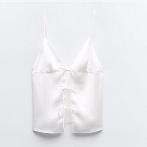 Zara White Satin Lace-Up Camisole